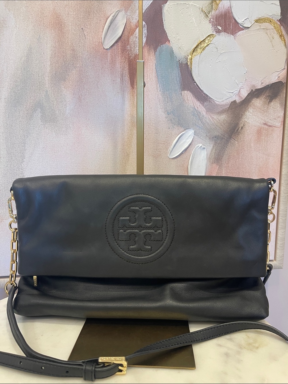 Gorgeous Tory Burch Black Leather Foldover Crossbody with Crossbody